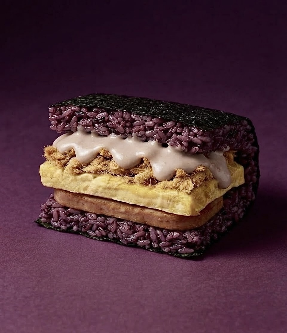 Purple rice pork onigiri special limited Japanese food Berkeley